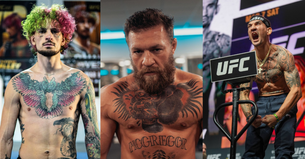 Sean O'Malley (left) has backed Conor McGregor (middle) to knock out Max Holloway (right) at UFC 329. [Images via UFC and Getty Wallpaper]